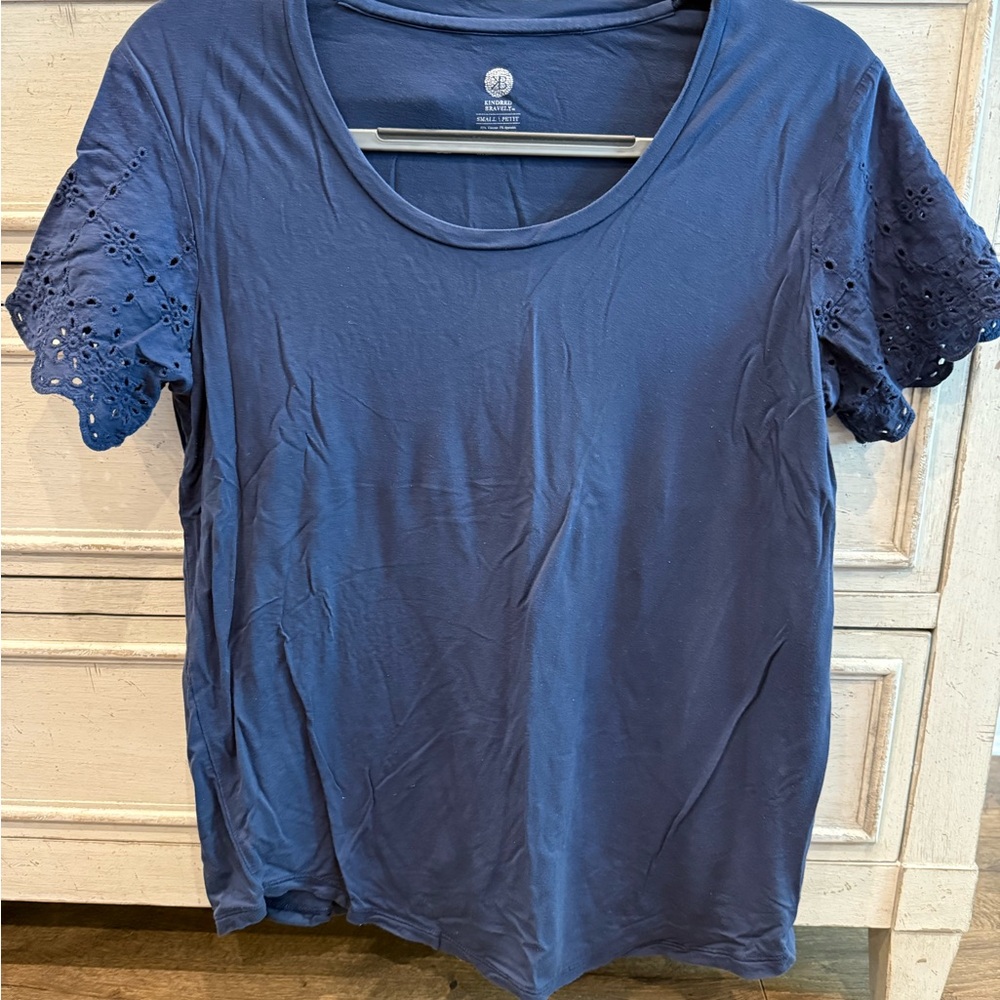 Kindred Bravely Navy Bamboo Everyday Eyelet Maternity & Nursing T-shirt